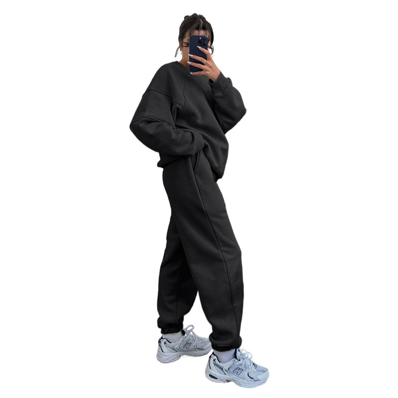 Autumn Winter Color Round Neck Long Sleeve Sweaters Clothing Loose Trousers Suit