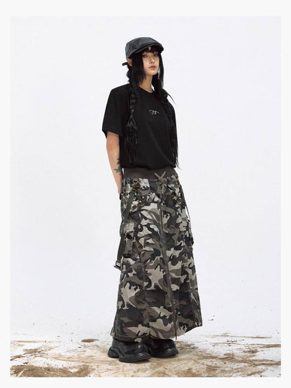 Camouflage Wide-leg Cargo Skirt