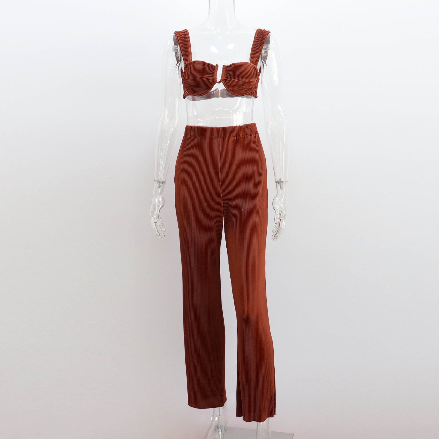 Clothing Spring Summer Two Piece Suit Pleated Backless Vest Straight Pants Suit for