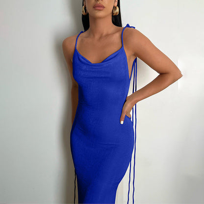 Clothing Summer Slim Dress Lace Up Backless Sheath Dress Long Dress for