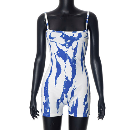 Clothing Summer Color Contrast Striped Sleeveless Strap Sports Romper