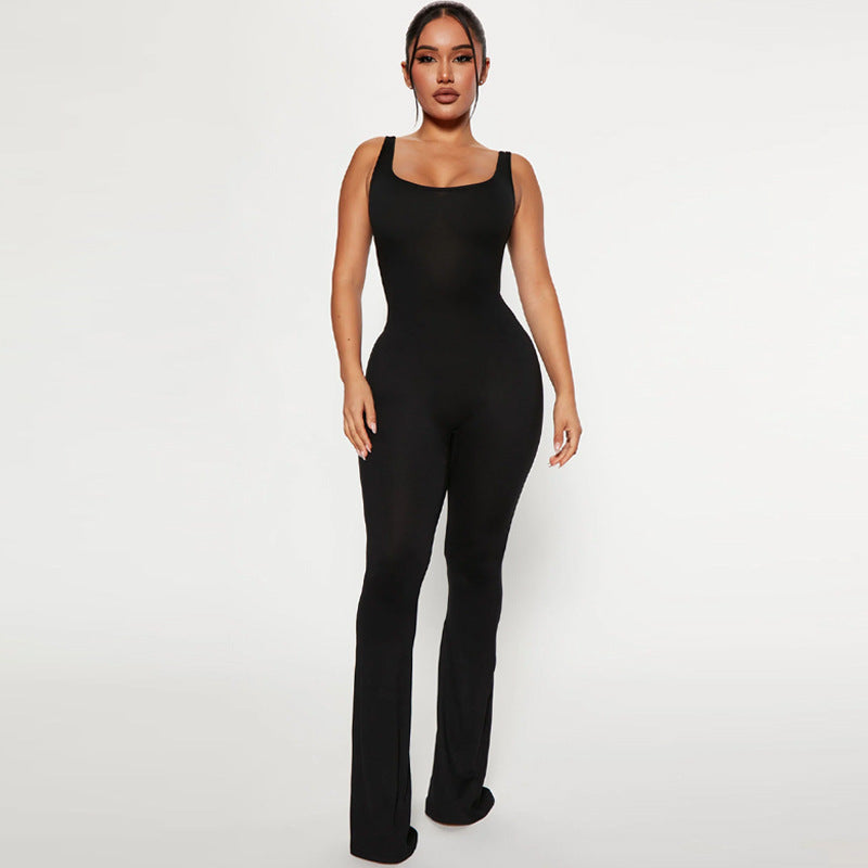 Clothing Summer Color Slim Fit Backless Sleeveless Shoulder Strap Jumpsuit