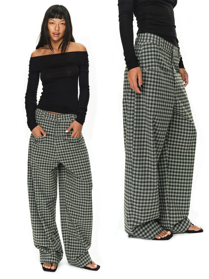 Grey and Black Checkered Loose Pants