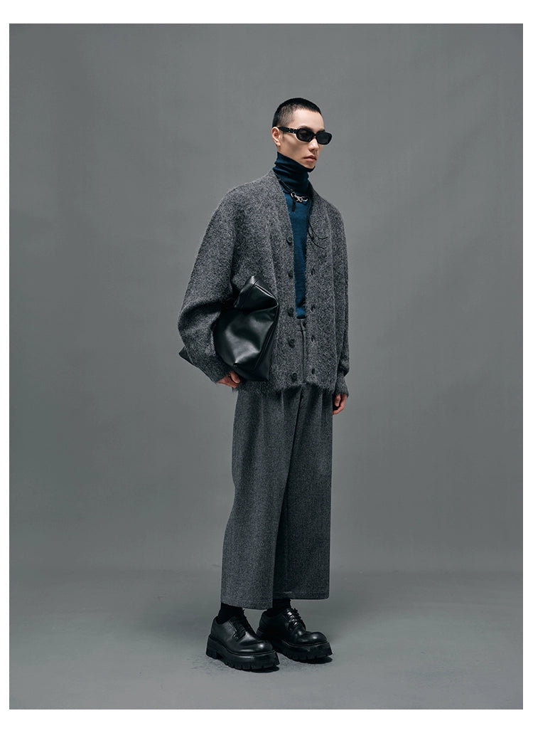 Double-pleated Semi-elastic Waist Cropped Pants