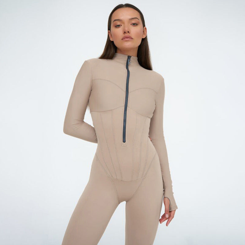 Clothing Tight Zipper Jumpsuit Autumn Long Sleeve Round Neck Leggings