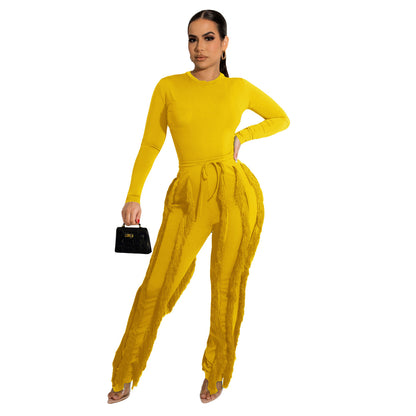 Clothing Suit Tassel Lace Jumpsuit Two Piece Set Color Sports Autumn Winter