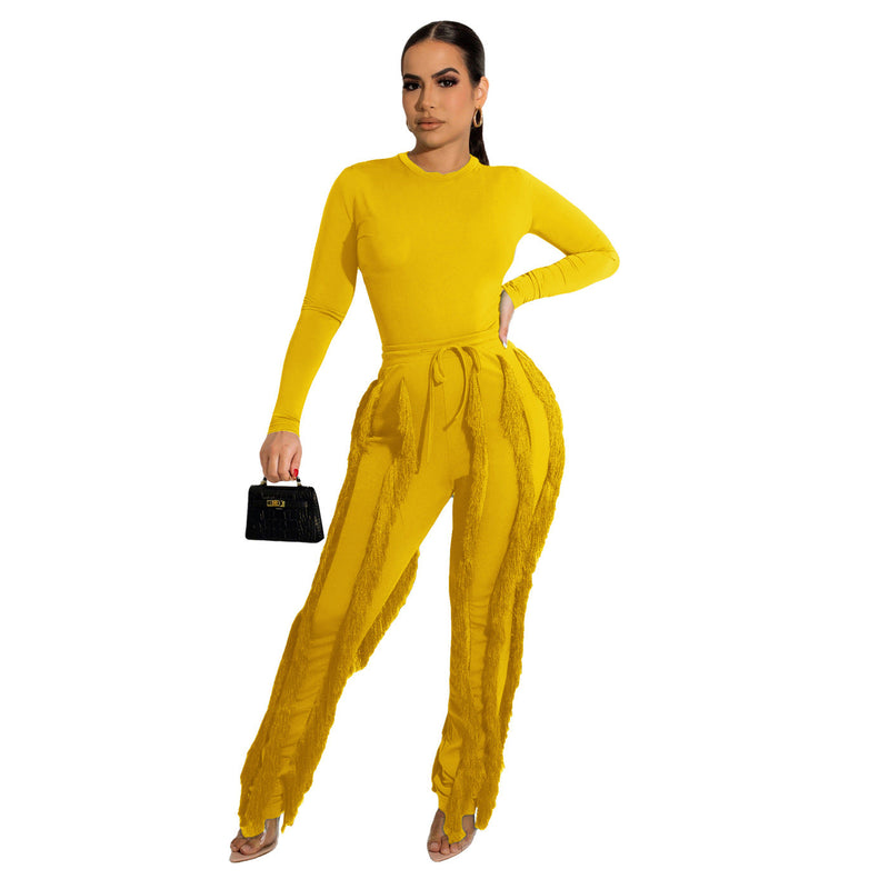 Clothing Suit Tassel Lace Jumpsuit Two Piece Set Color Sports Autumn Winter