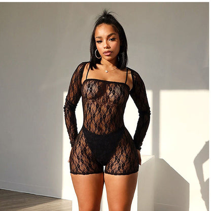 Arrival Clothing Lace Hollow Out Cutout Out Long Sleeve Spaghetti Strap Jumpsuit