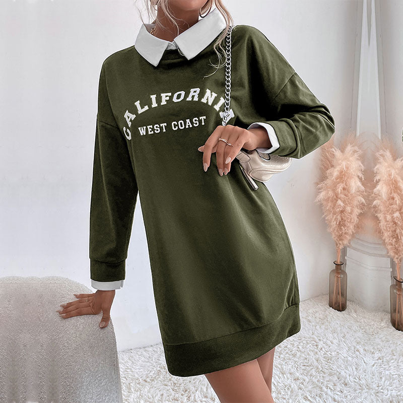 Autumn Clothing Long Sleeve Collared Patchwork Sweater Dress