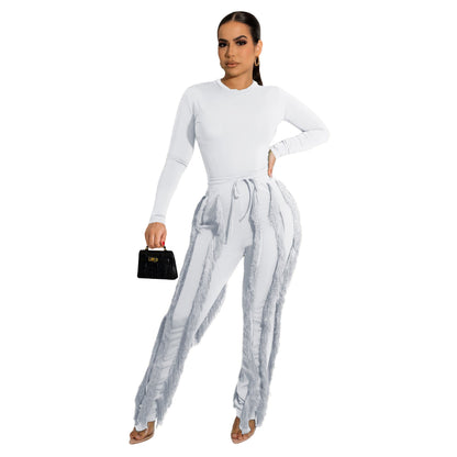 Clothing Suit Tassel Lace Jumpsuit Two Piece Set Color Sports Autumn Winter