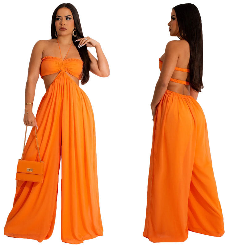 Clothing Spring Summer Color Loose Backless Jumpsuit