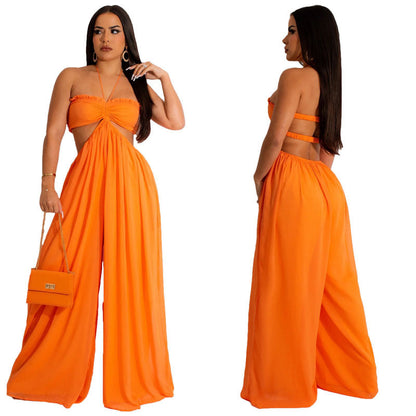 Clothing Spring Summer Color Loose Backless Jumpsuit