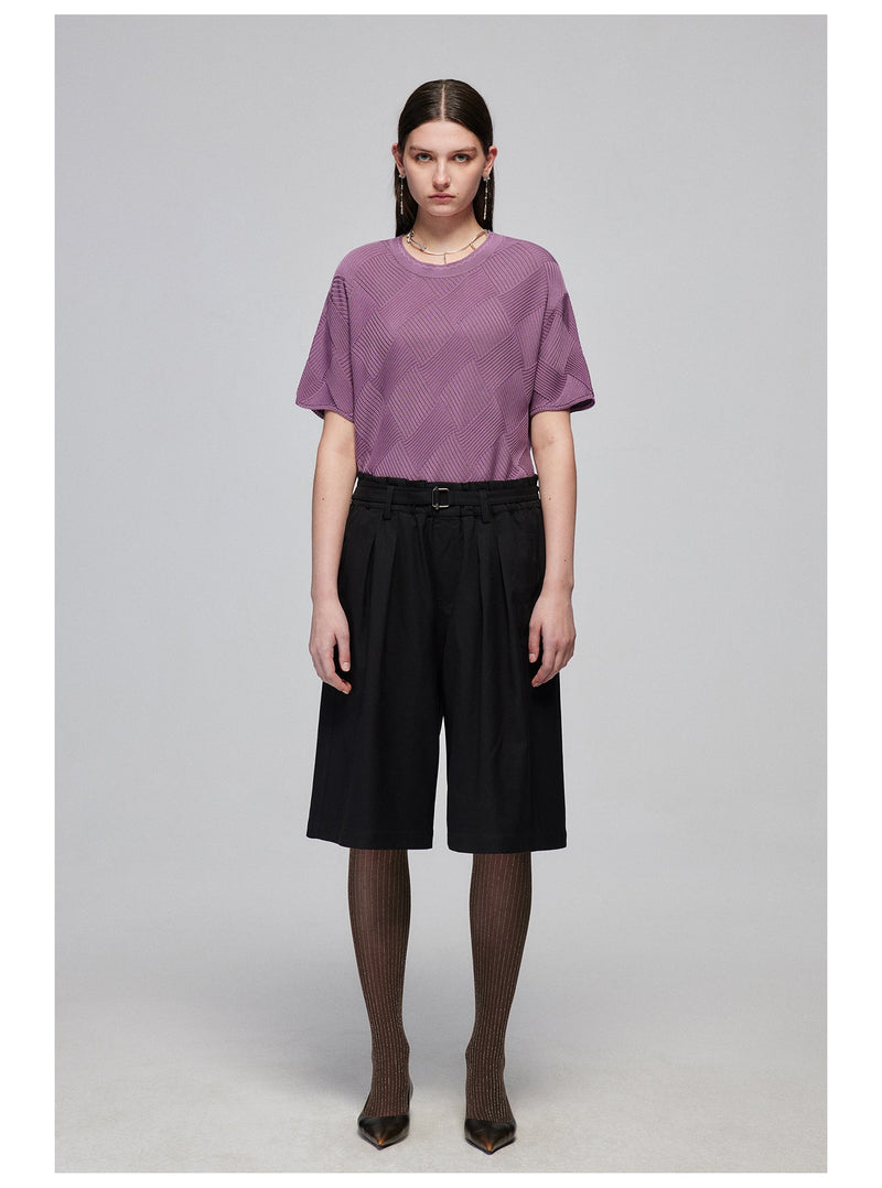 Pleated Bermuda Shorts With Belt