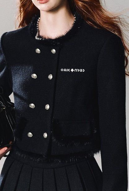 Double Breasted Tweed Jacket/pleated Skirt