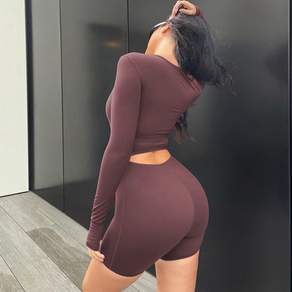 Clothing Autumn Winter Long Sleeve U Collar Hollow Out Cutout High Waist Hip Lifting Sport Yoga Jumpsuit