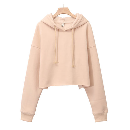 Sports Sweatshirt Autumn Winter Fleece-lined Pullover Hoodie Personalized Bare Cropped Long Sleeved Top