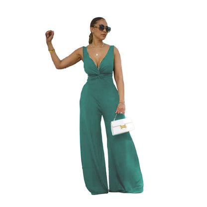 Clothing Deep V Plunge Neck Backless Sleeveless Jumpsuit