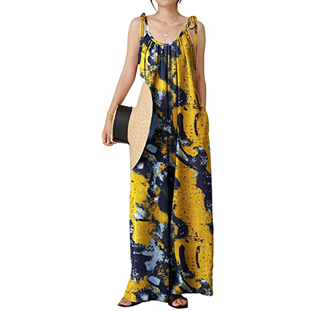 Summer Clothing Printed Sling Loose Jumpsuit