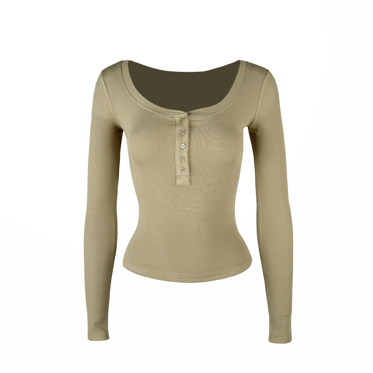 U-neck Slim-fit Long-sleeve T-shirt