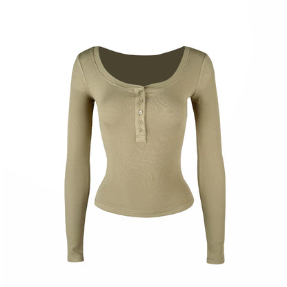 U-neck Slim-fit Long-sleeve T-shirt
