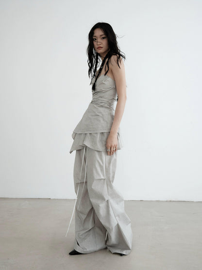 Jnylon Studio Strapless Draped Mini Dress - Light Gray Ruched Bodycon With Asymmetric Hem