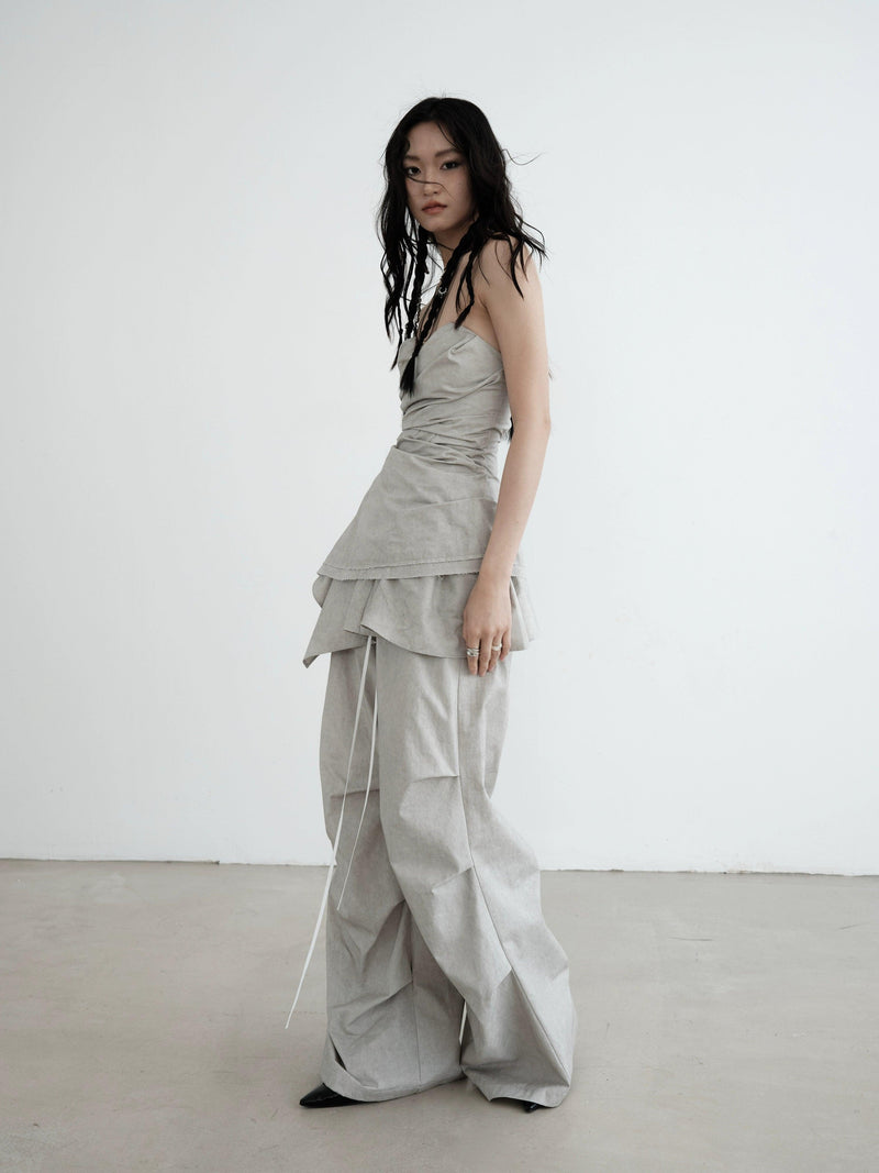Jnylon Studio Strapless Draped Mini Dress - Light Gray Ruched Bodycon With Asymmetric Hem