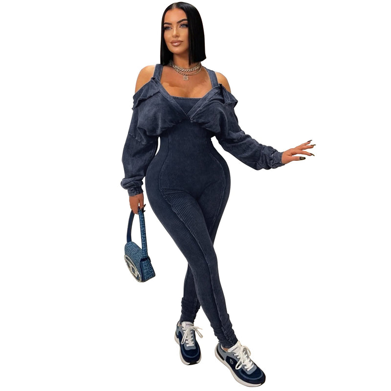 Wear Washed Old Cold Shoulder Bodycon Jumpsuit