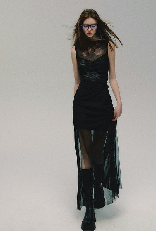 Mesh Panel Maxi Dress