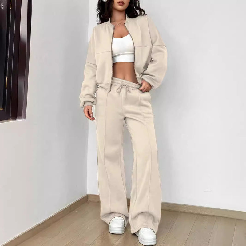 Spring Autumn Two Piece Set Cardigan Zipper Slim Fit Elastic for