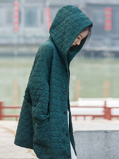Winter Button Pocket Hooded Coat Cx062