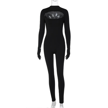 Clothing Autumn Cutout Finger Stall Slim Color Jumpsuit