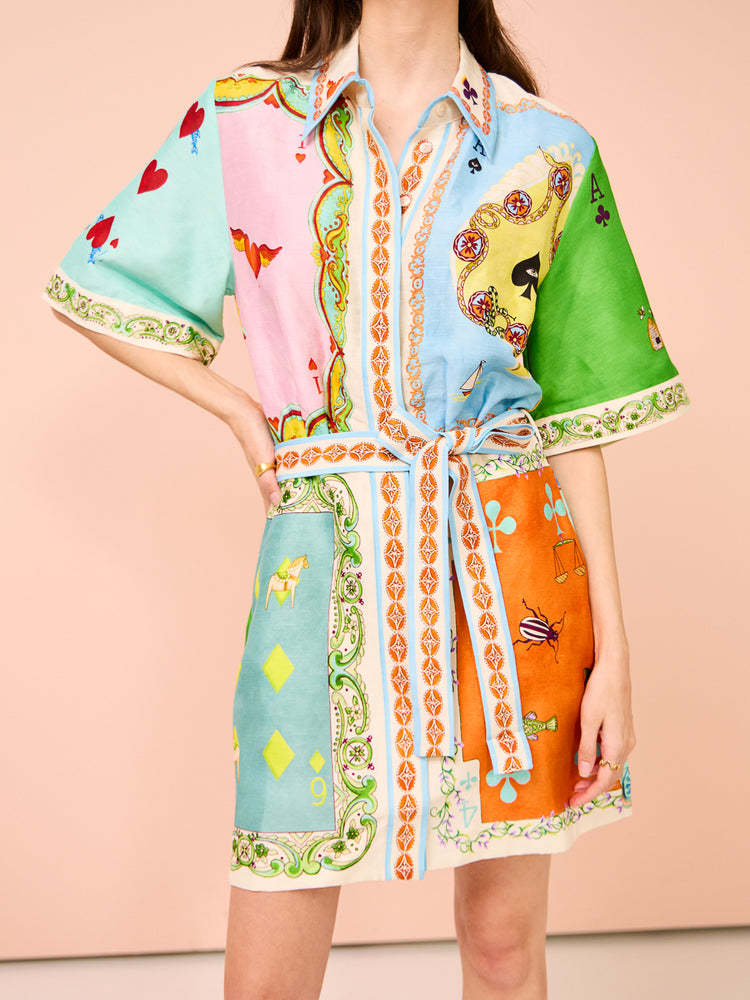 Linen Printed Shirt Cardigan Wild Dress
