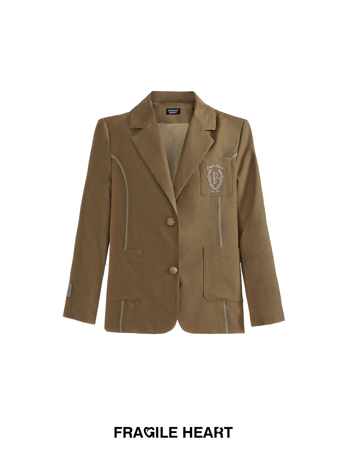 Fragile Heart Preppy Ensemble: Olive Mini Skort, Cream Lace-up Blouse, and Tailored Khaki Blazer Set