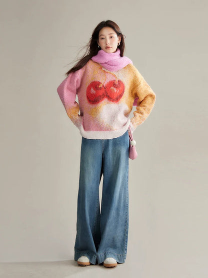 Cherry Sweet Mohair-textured Sweater