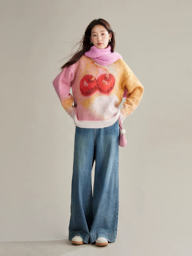 Cherry Sweet Mohair-textured Sweater
