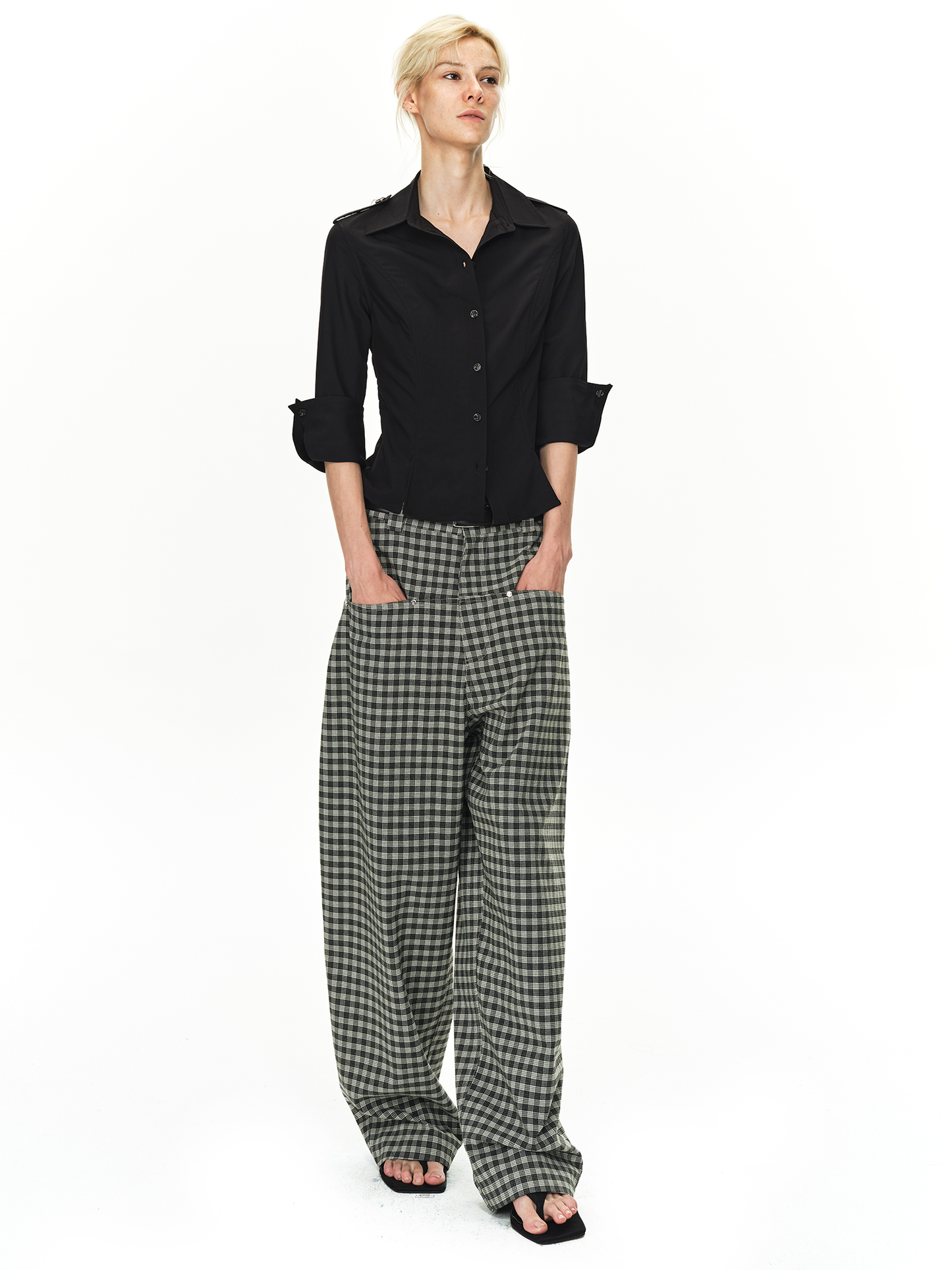 Grey and Black Checkered Loose Pants