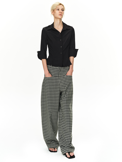 Grey and Black Checkered Loose Pants