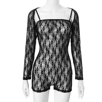 Arrival Clothing Lace Hollow Out Cutout Out Long Sleeve Spaghetti Strap Jumpsuit