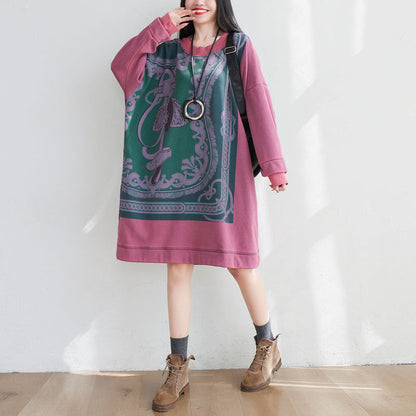 Mid Length Sweater Washed Round Neck Cashmere Padded Dress