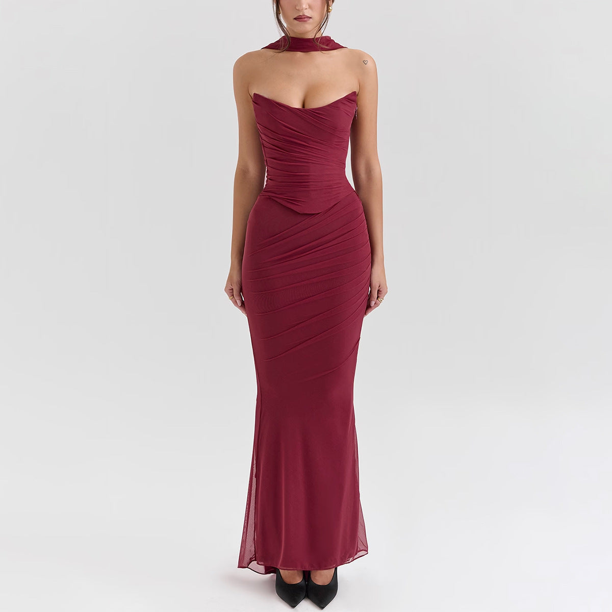 Dress Boning Corset Tube Top Skinny Sheath Skirt Long Skirt Set Autumn Two-piece Set High Grade With Scarf
