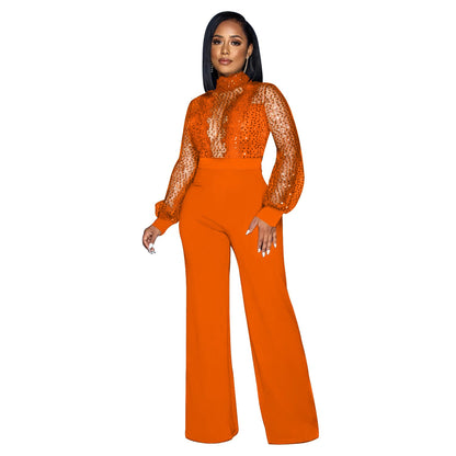 Wear Hollow Out Cutout Out See Through Long Sleeved Trousers Lace Up Jumpsuit