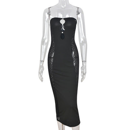 Summer Clothing Mesh See-through Off-the-shoulder Pullover Bandeau Maxi Dress