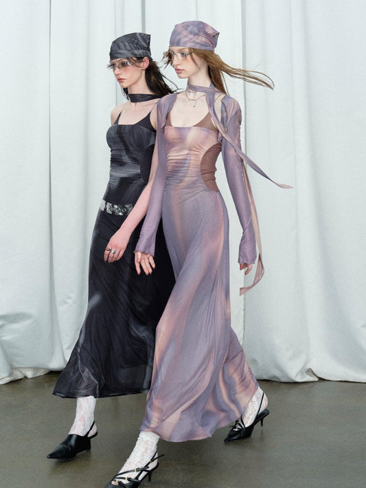 Of Akiva Satin Maxi Dress - Spaghetti Strap A-line Evening Gown With Ruched Waist Detail