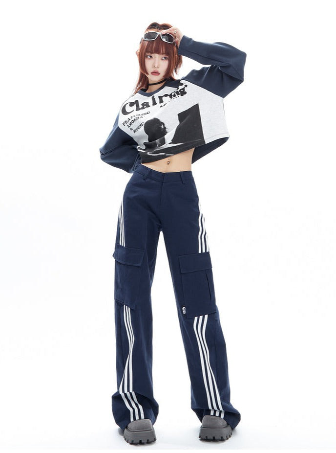 Brown Wide-leg Cargo Track Pants