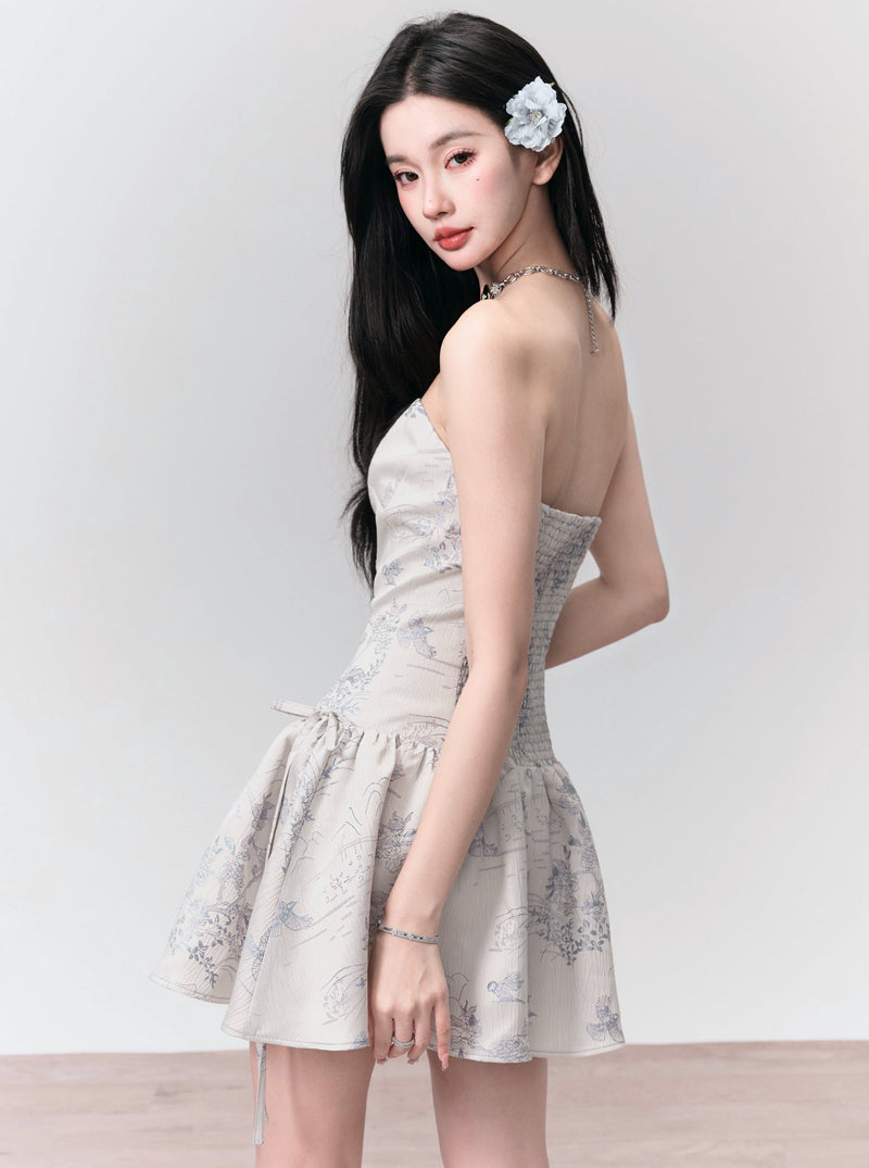 Enchanted Garden Strapless Mini Dress: Ivory Jacquard With Side Bow Details