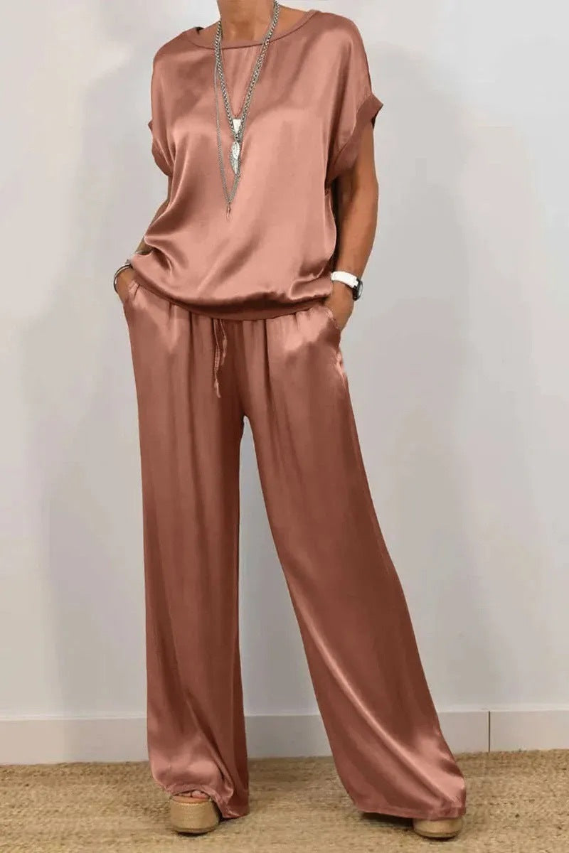 Spring Summer Trend Loose Shirt Wide Leg Pants Two Piece Sets