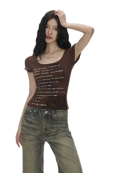 Text and Shadow Print Short Sleeve T-shirt