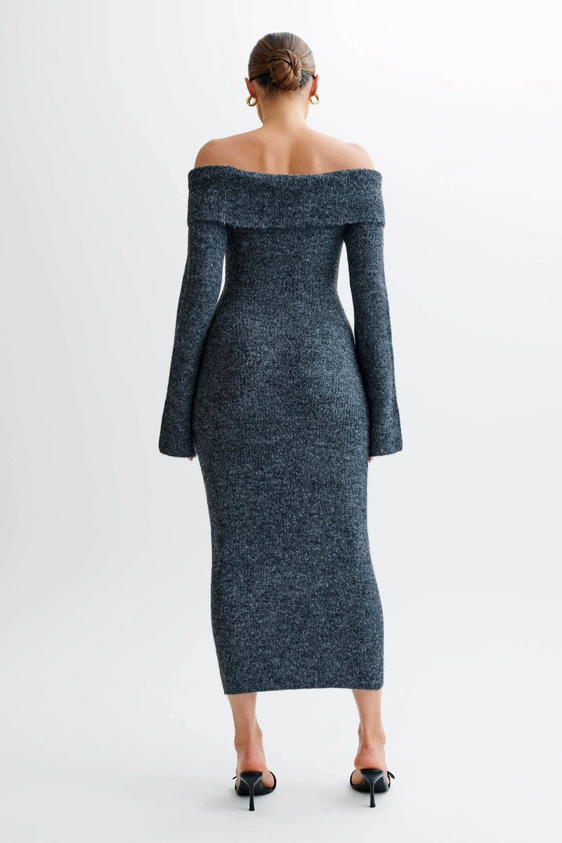 Slim Fitted Off-shoulder Long Sleeve Sweater Dress