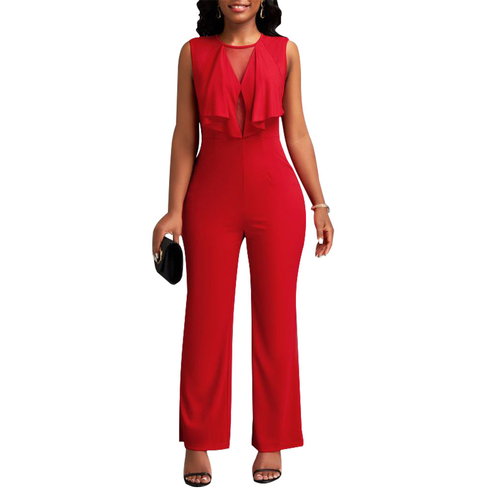 Wear Ruffled Sleeveless Straight Jumpsuit