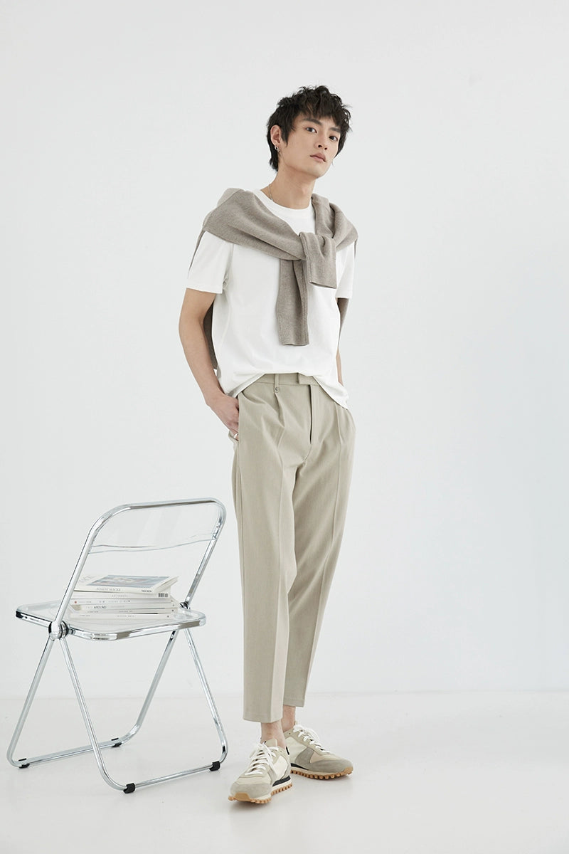 Elastic Waist Wide-leg Cropped Pants